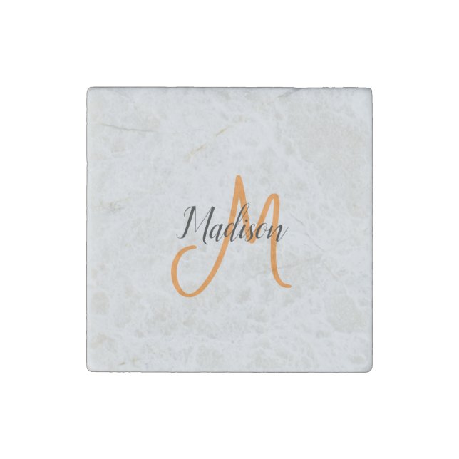 Monogrammed Modern Handwriting Name Initial Stone Magnet (Front)