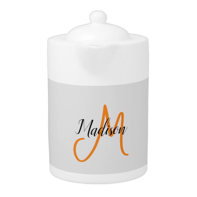 Monogrammed Modern Handwriting Name Initial Teapot (Front)