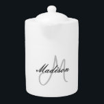 Monogrammed Modern Handwriting Name Initial Teapot<br><div class="desc">Trendy Modern Customize Professional Simple Design. You Can Easily Edit Details on the Product.</div>