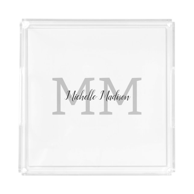 Monogrammed Modern Handwriting Name Initials Acrylic Tray (Front)