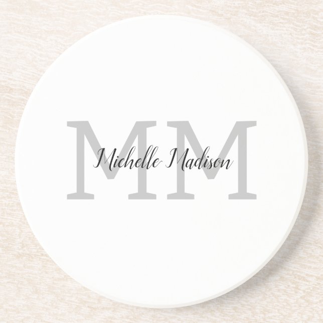 Monogrammed Modern Handwriting Name Initials Coaster (Front)