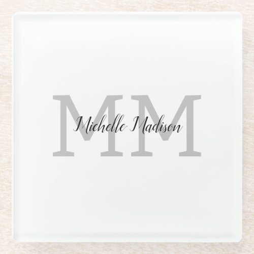 Monogrammed Modern Handwriting Name Initials Glass Coaster