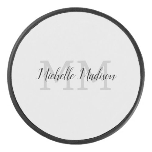 Monogrammed Modern Handwriting Name Initials Hockey Puck