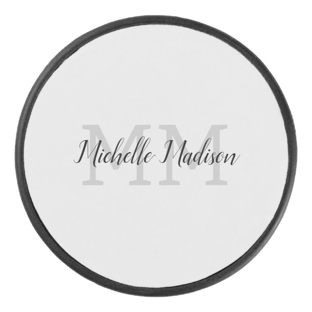 Monogrammed Modern Handwriting Name Initials Hockey Puck | Zazzle