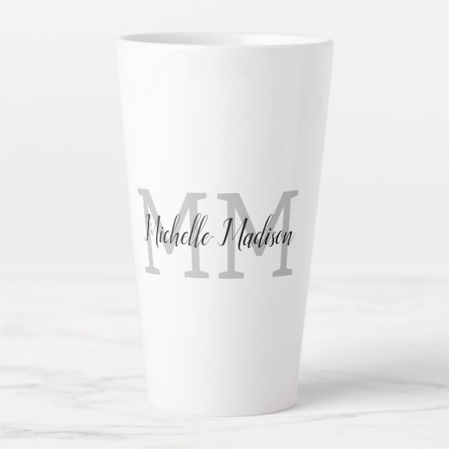 Monogrammed Modern Handwriting Name Initials Latte Mug (Front)