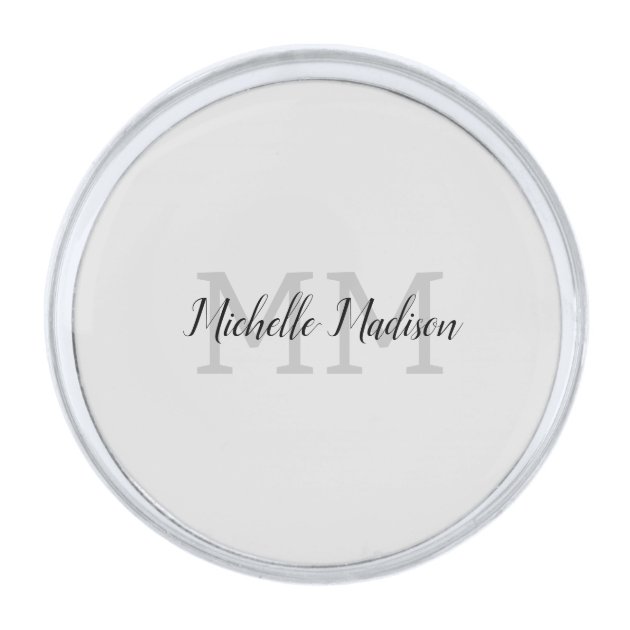 Monogrammed Modern Handwriting Name Initials Silver Finish Lapel