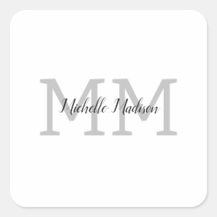 Monogrammed Modern Handwriting Name Initials Square Sticker
