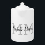 Monogrammed Modern Handwriting Name Initials Teapot<br><div class="desc">Trendy Modern Customize Professional Simple Design. You Can Easily Edit Details on the Product.</div>