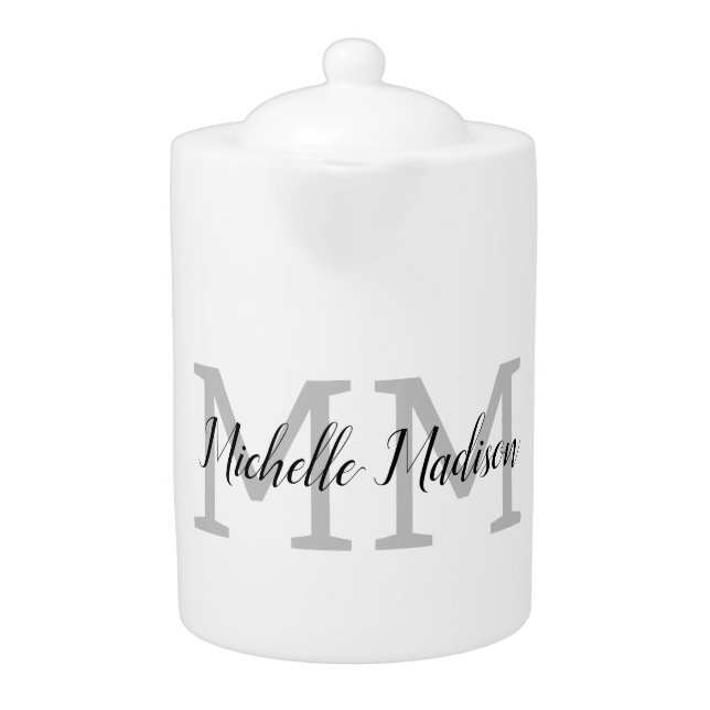 Monogrammed Modern Handwriting Name Initials Teapot (Front)