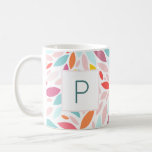 Monogrammed Modern Leaf Mosaic Personalized Coffee Mug<br><div class="desc">A gorgeous,  vibrant pastel personalized tea or coffee mug with a leaf mosaic in shades of orange,  yellow,  teal and pink. Makes a wonderful gift for birthdays,  mother's day,  housewarmings and more.</div>