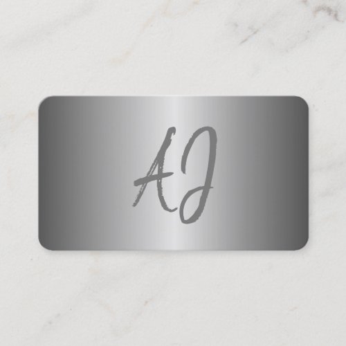 Monogrammed modern metallic silver grey white business card