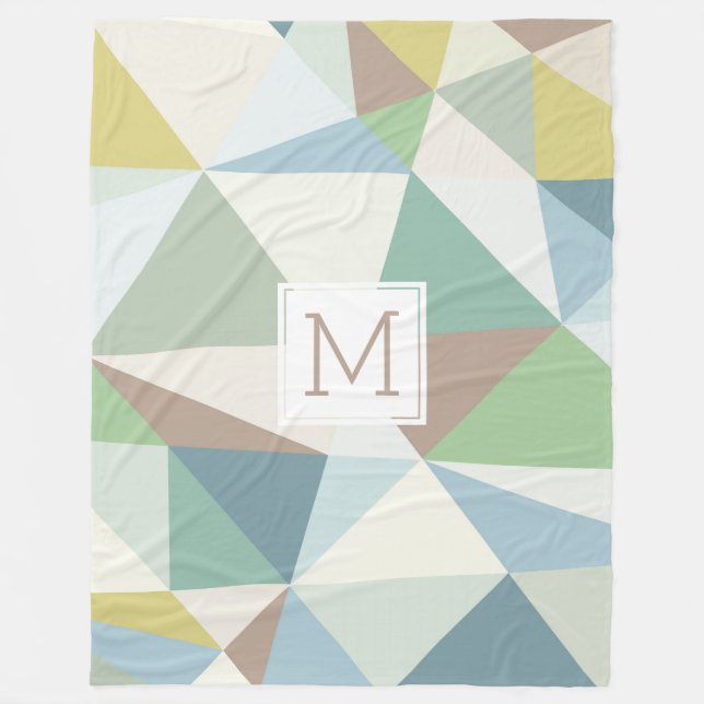 Monogrammed Modern Pastel Geometric Design Fleece Blanket (Front)