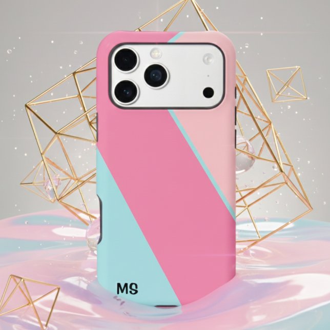 Monogrammed Modern Pastel Pink & Blue Abstract Case-Mate iPhone Case (Creator Uploaded)