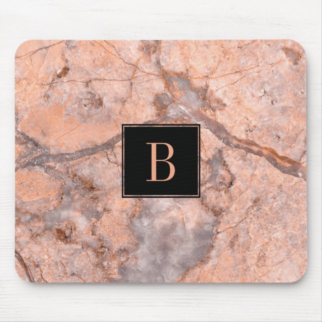 Monogrammed Modern Pink And Gray Marble Texture Mouse Pad (Front)