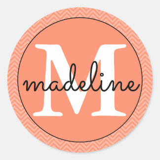 Monogrammed Modern Pink/White Round Sticker