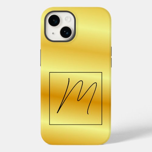 Monogrammed Modern Plain Initial Gold Color Case_Mate iPhone 14 Case