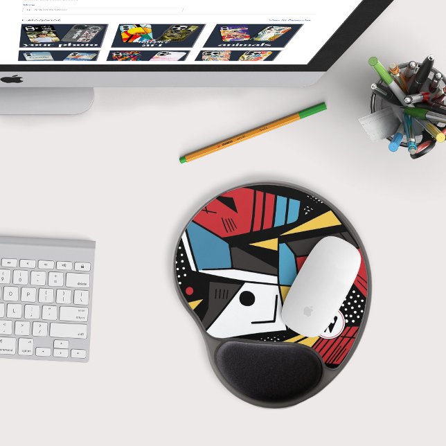 Monogrammed Modern Red & Black Geometric Abstract Gel Mouse Pad (Creator Uploaded)
