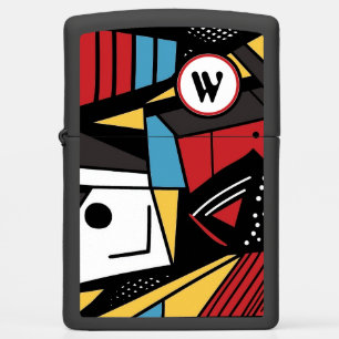 Monogrammed Modern Red & Black Geometric Abstract Zippo Lighter