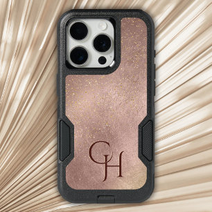 Monogrammed Modern Rose Gold Glitter Luxury iPhone 15 Pro Case