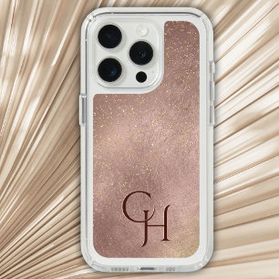 Monogrammed Modern Rose Gold Glitter Luxury iPhone 15 Pro Case