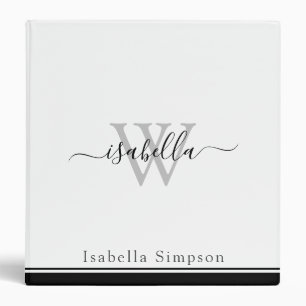 Monogrammed Modern Script Black and White 3 Ring Binder