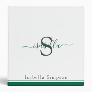 Monogrammed Modern Script Emerald Green  3 Ring Binder