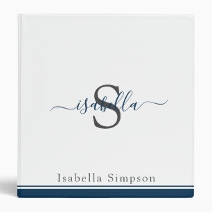Monogrammed Modern Script Navy Blue 3 Ring Binder