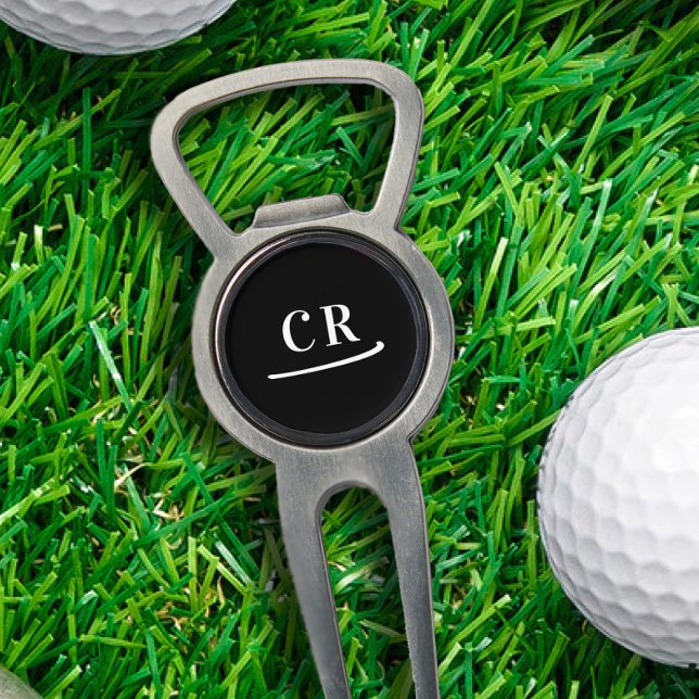 Monogrammed Modern Simple Black Bottle Opener & Divot Tool (Monogrammed Modern Simple Black Bottle Opener & Divot Tool )