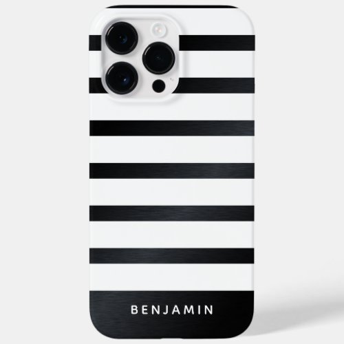 Monogrammed Modern Striped Black and White Case_Mate iPhone 14 Pro Max Case