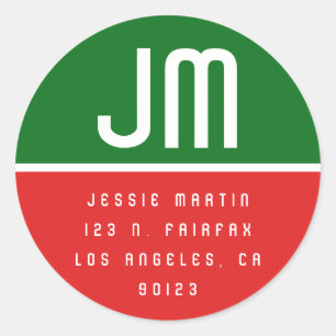 Monogrammed Modern Vintage Christmas Address Classic Round Sticker