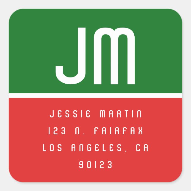 Monogrammed Modern Vintage Christmas Address Square Sticker (Front)