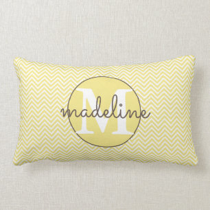 Monogrammed Modern  Yellow/White Chevron Lumbar Pillow
