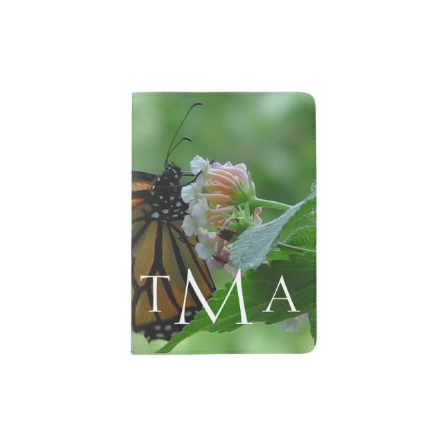 Monogrammed Monarch Butterfly Passport Holder (Front)