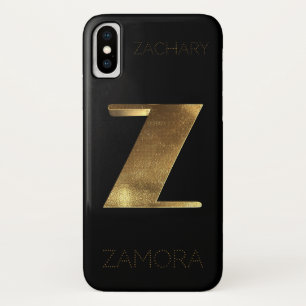 Monogrammed Monogram Initial Z Black Gold iPhone X Case