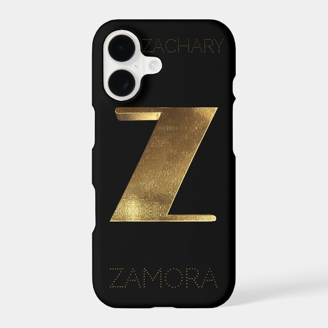 Monogrammed Monogram Initial Z Black Gold Iphone Case (Back)