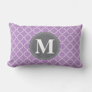 Monogrammed Moroccan Lattice in Lilac / Gray Lumbar Pillow