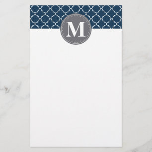 Monogrammed Moroccan Lattice in Navy / Gray Stationery