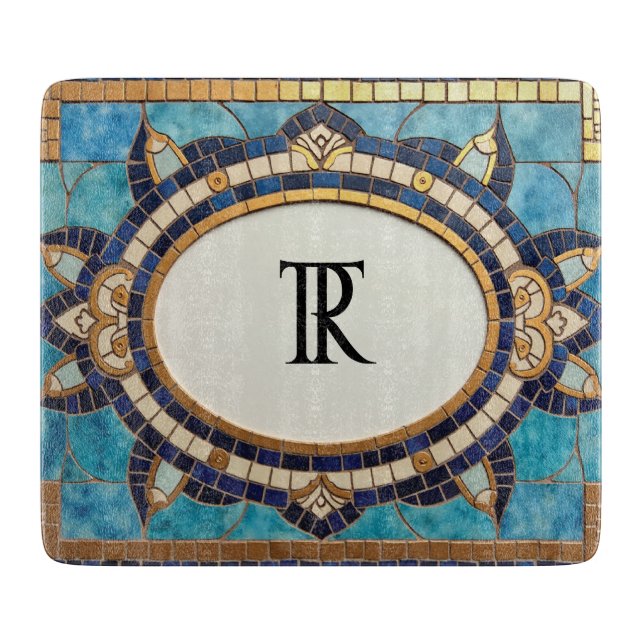 Monogrammed Mosaic Glass Cutting Board (Front)