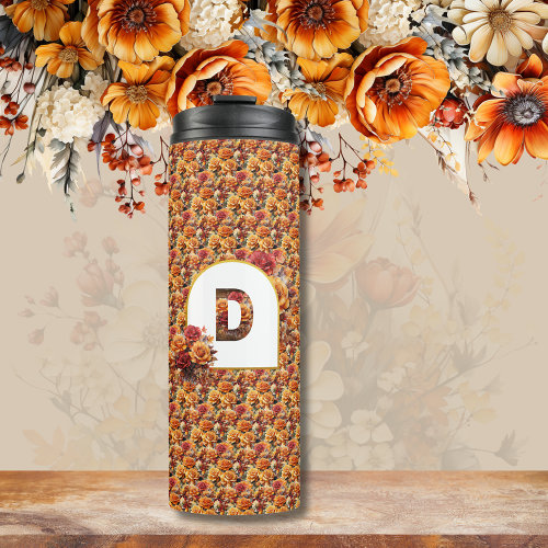 Monogrammed Mother Grandma Birthday Fall Floral Thermal Tumbler