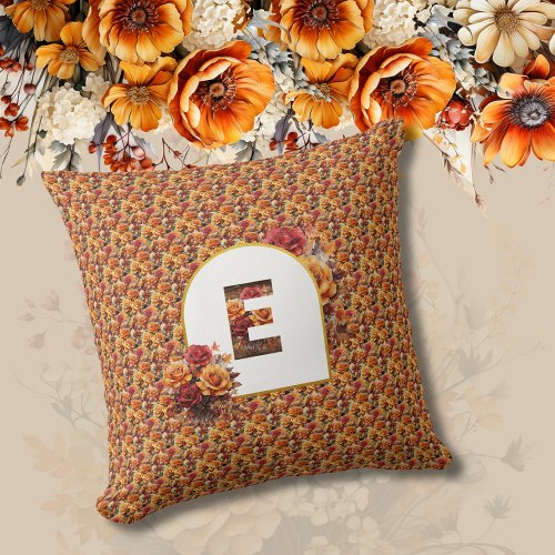 Monogrammed Mother Grandma Birthday Fall Floral Throw Pillow