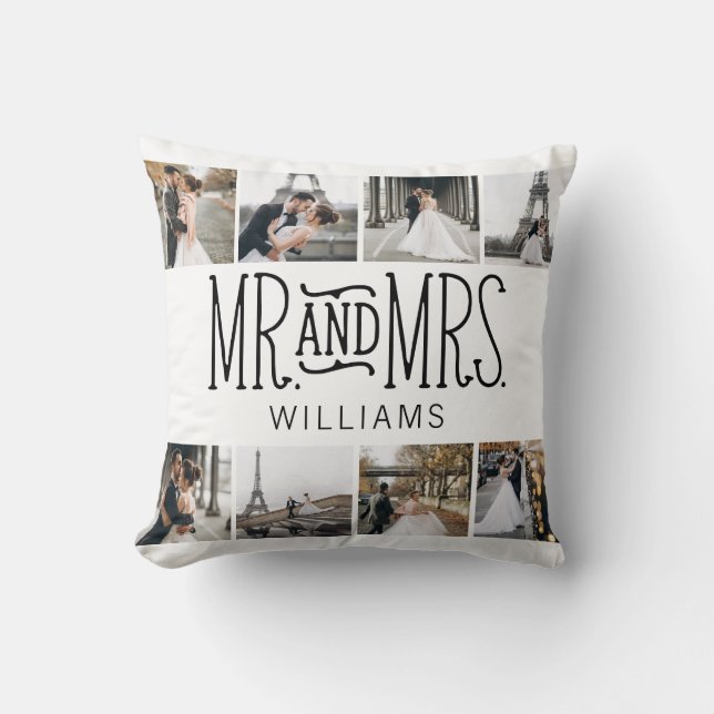 Monogrammed Mr. & Mrs. Eight Photo Throw Pillow (Front)
