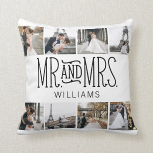 Monogrammed Mr. & Mrs. Eight Photo Throw Pillow