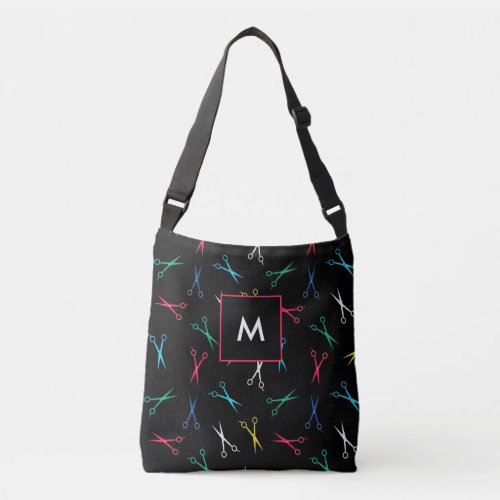 Monogrammed Multi Color Black Scissors Pattern Crossbody Bag