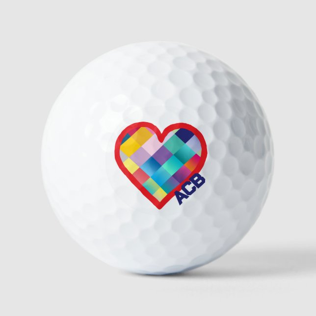 Monogrammed Multi Color Heart Design Golf Balls (Front)