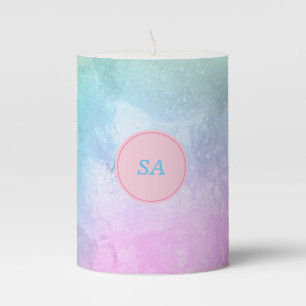 Monogrammed Multi-color Watercolor with Splatter Pillar Candle