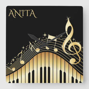 Monogrammed Musical Keyboard Square Wall Clock