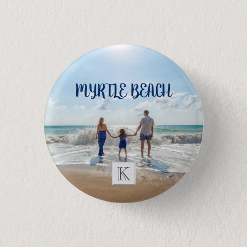 Monogrammed Myrtle Beach Souvenir Sand Surf Family Button