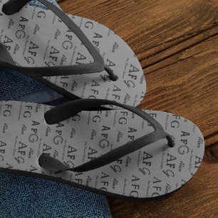 Monogrammed Name All-Over-Print Gray Flip Flops