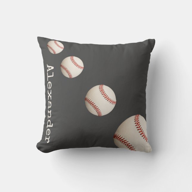 Monogrammed name baseball blue sports bathroom bat throw pillow (Front)