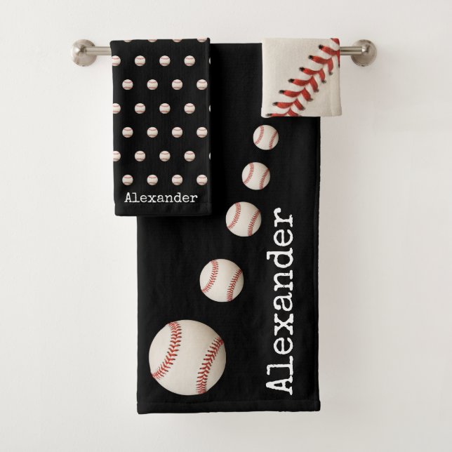 Monogrammed name baseball softball sports bath towel set (Insitu)